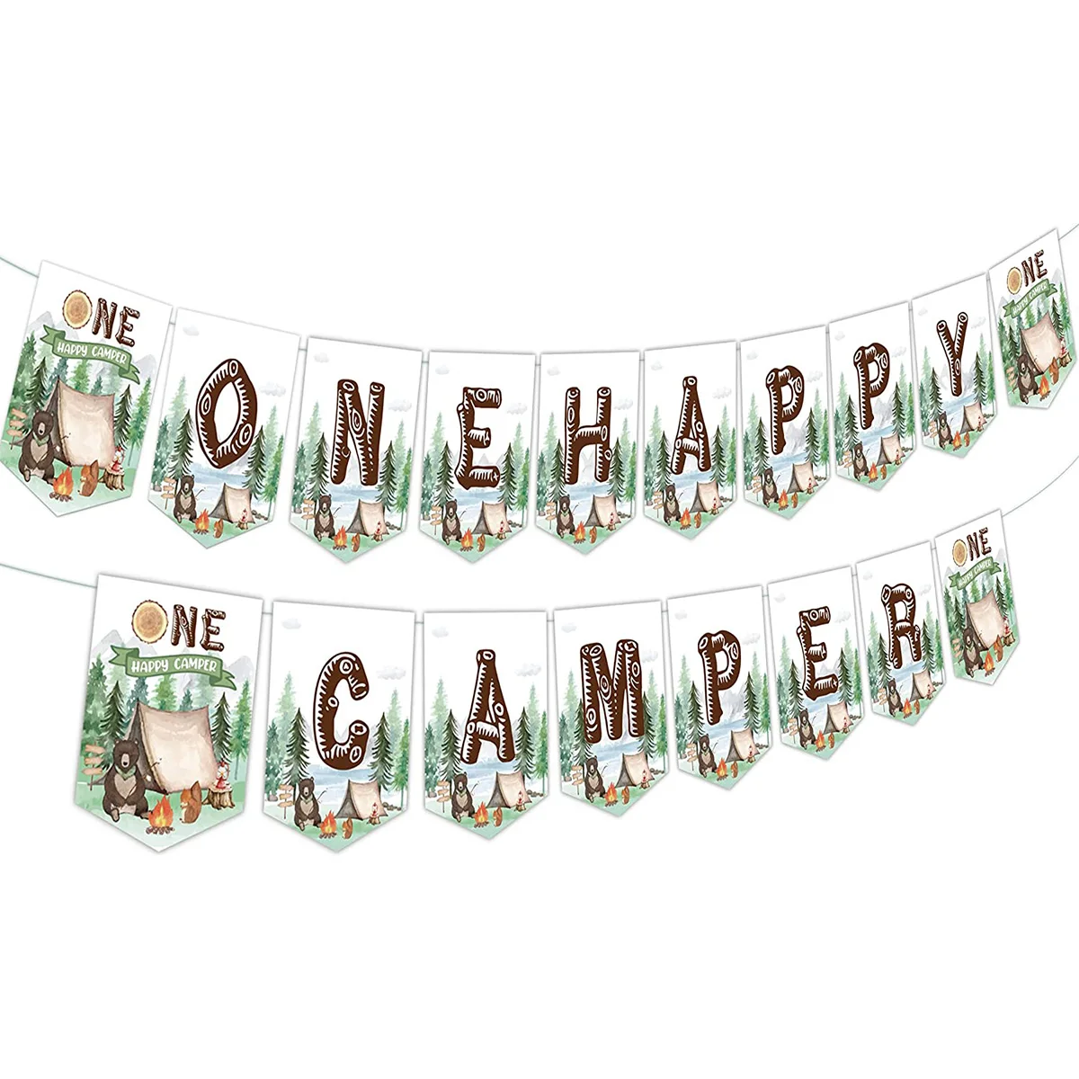 Fangleland One Happy Camper Banner for Boys Girls Adventure Camping Theme 1st Birthday Banner First Birthday Party Decoration