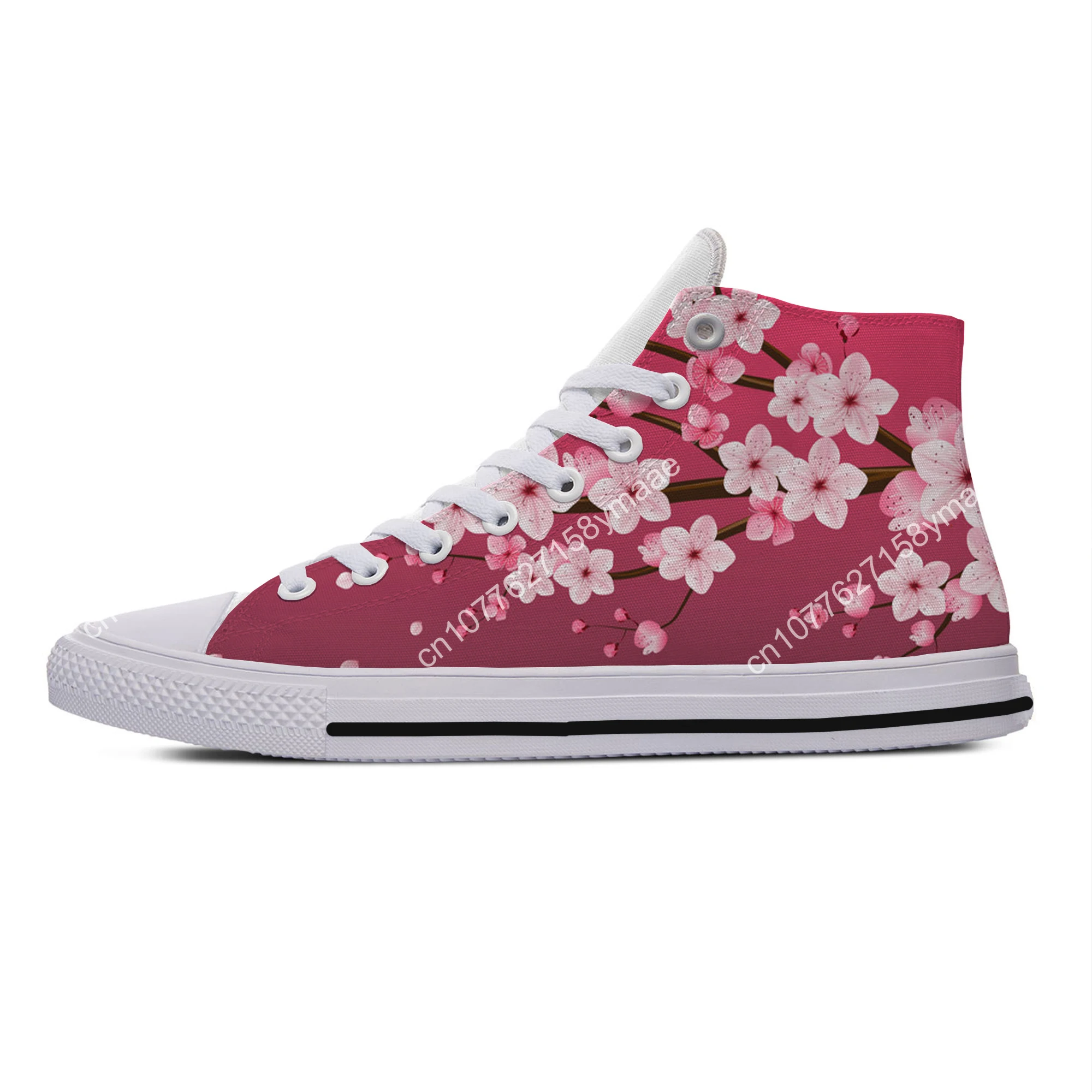 Cherry Blossom Sakura Harajuku Japan Fashion Lightweight High Top Canvas Shoes Men Women Casual Breathable Sneakers Board Shoes
