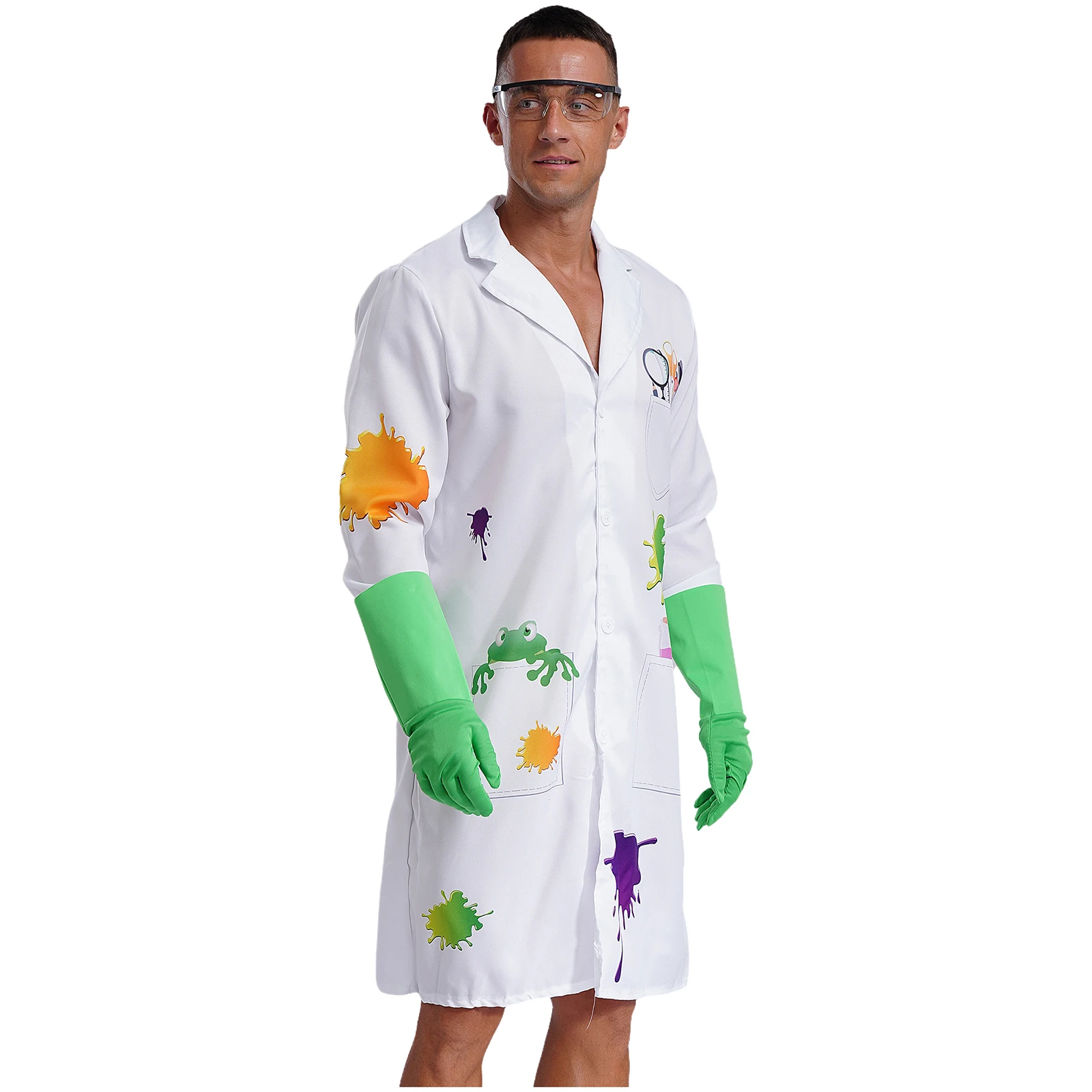 Ensemble de olympiques 3 pièces Mad Kness st pour hommes, vêtements d'Halloween pour adultes, elin, blouse de laboratoire graffiti, lunettes, gants, olympiques de physicien