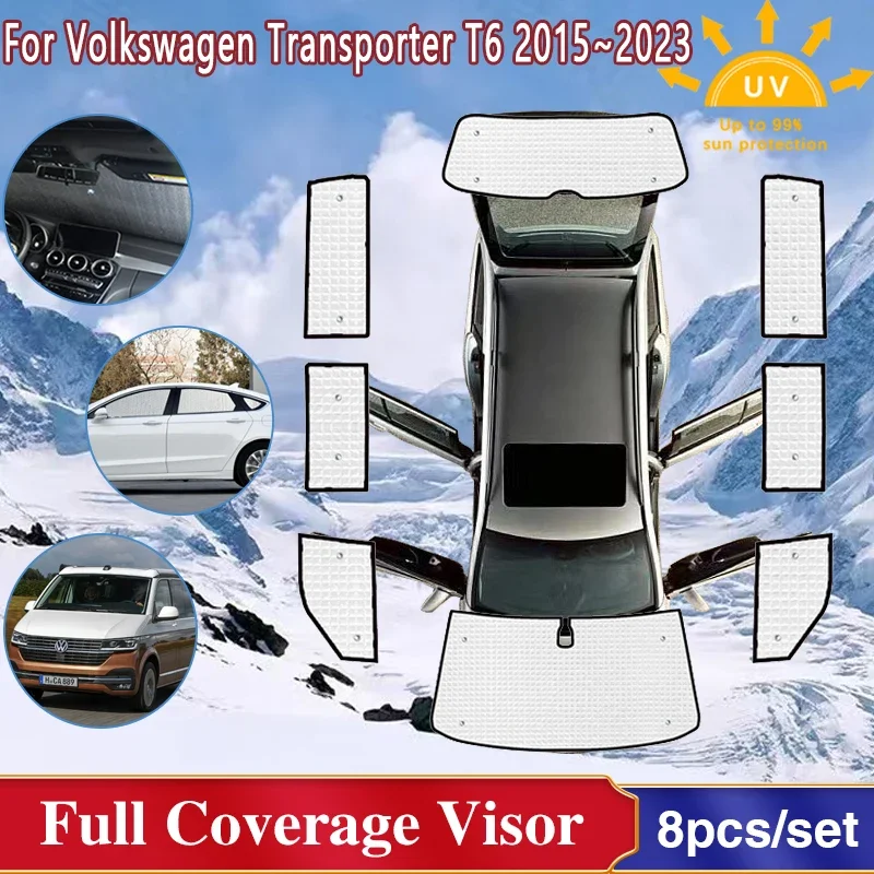 Full Cover Sunshades For Volkswagen VW Transporter T6 Caravelle Multivan 2015~2022 Shuttle California Car Accessories 2016 2017