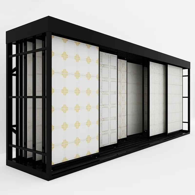 Custom Flat Push Ceramic Tile Flooring Parquet Display Sliding Rack Modern Foldable Connection Slab Building Stone Stand