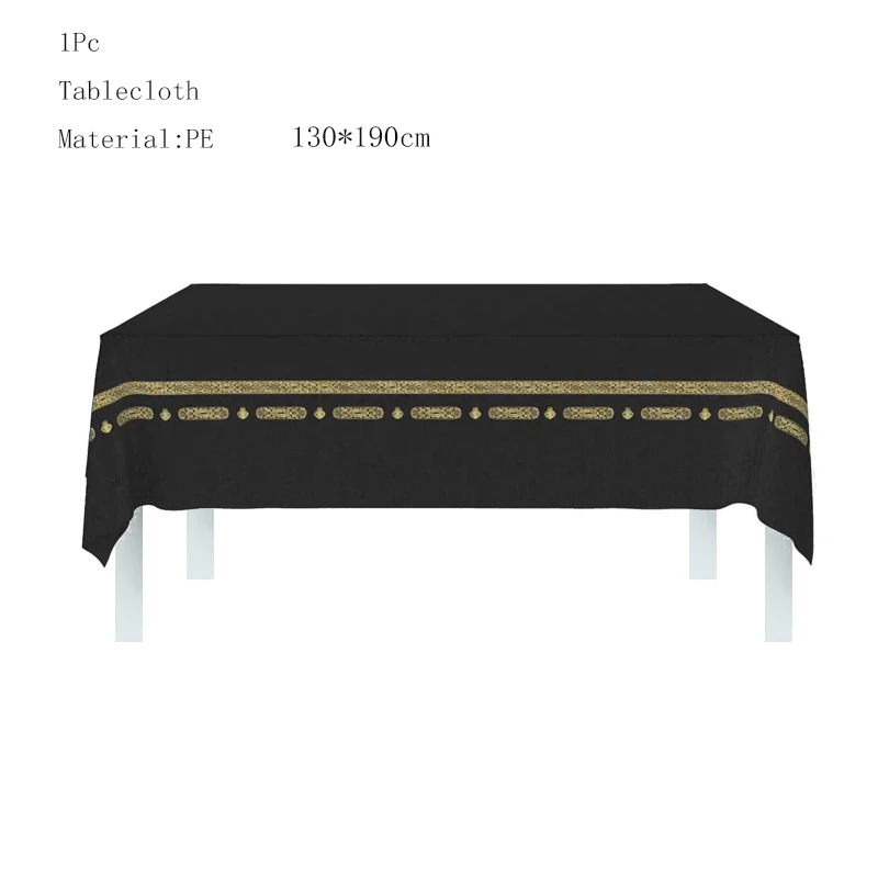 الذهب الأسود عمرة مبارك أطباق ورقية أكواب المناديل مفرش المائدة راية عيد مبارك الإسلامية مسلم مهرجان لوازم ديكور الحفلات