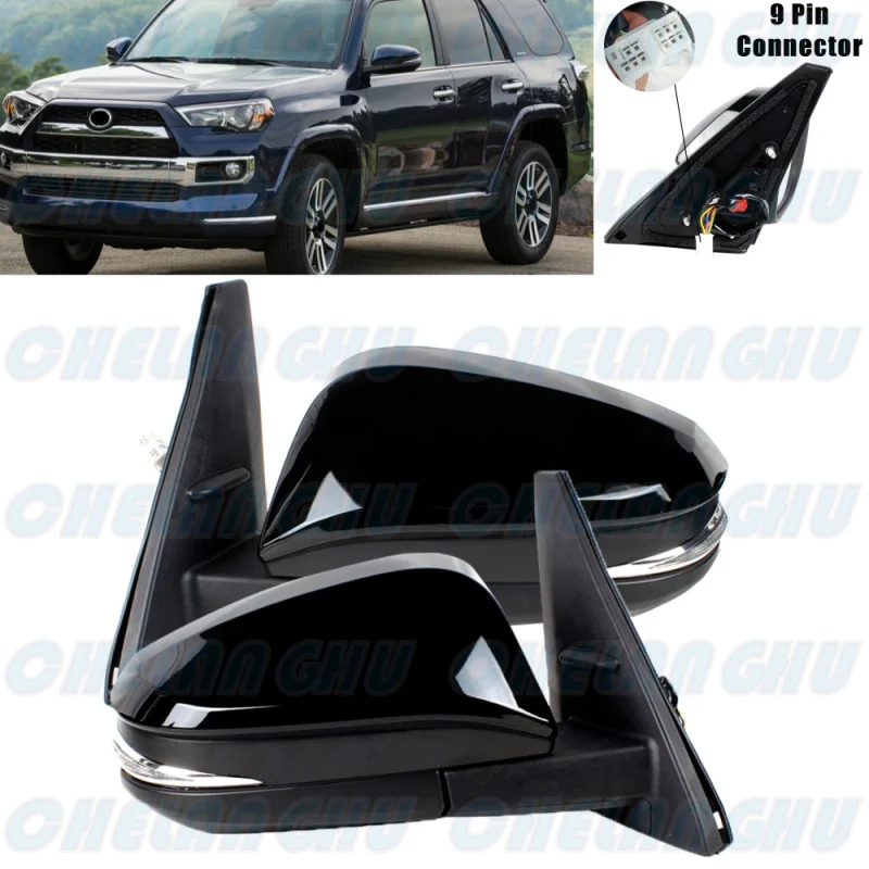 

1 Pair 9 Pins Black Painted Power Fold Puddle Lamp Mirror Assembly For Toyota 4 Runner 2014 2015 2016 2017 2018 2019 2020 2021