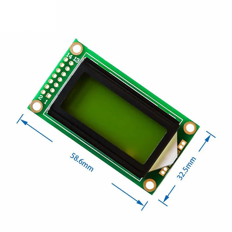 Character LCD Display Module 8x2 Line Yellow Green Screen 0802A