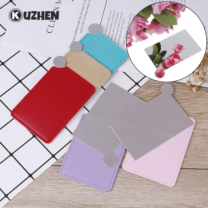 Espejo cosmético de acero inoxidable, espejo de maquillaje irrompible a prueba de roturas con funda de transporte, uso portátil para viajes, 1 ud.