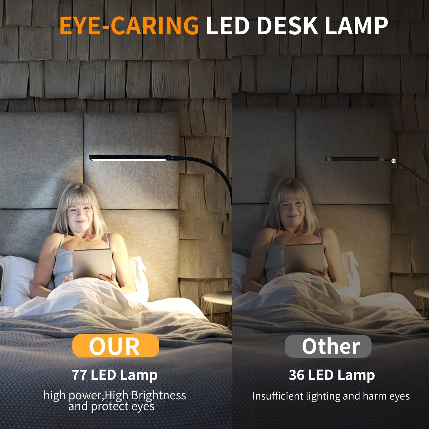LED Clip Desk Lamp Read light, Flexible Gooseneck Eye-Caring Table Light, 10 Dimmable Brightness 3 Modes USB Reading Clamp Light