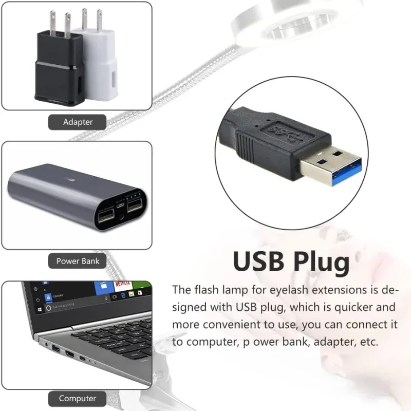 Lámpara de pestañas USB, luz LED fría y cálida, luz de dos colores, lámparas de extensión de pestañas postizas, herramientas de maquillaje de injerto de salón de belleza flexibles