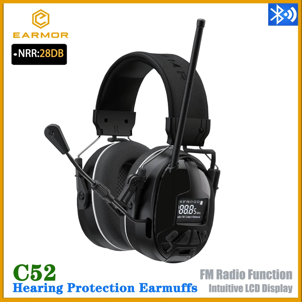 

EARMOR C52 Electronic Noise-Reduction Earmuffs Hearing Protection Headset With Bluetooth Communication FM Radio Media Playback