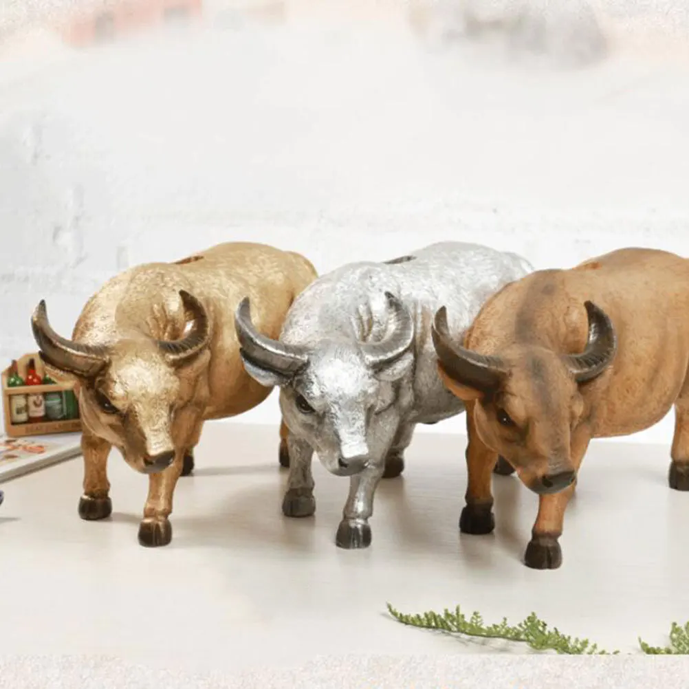 

1Pcs Buffalo Coin Bank Durable Resin Saving Pot Storage Jar Large Capacity for Kids Children Birthday Gift Cartoon Money Box