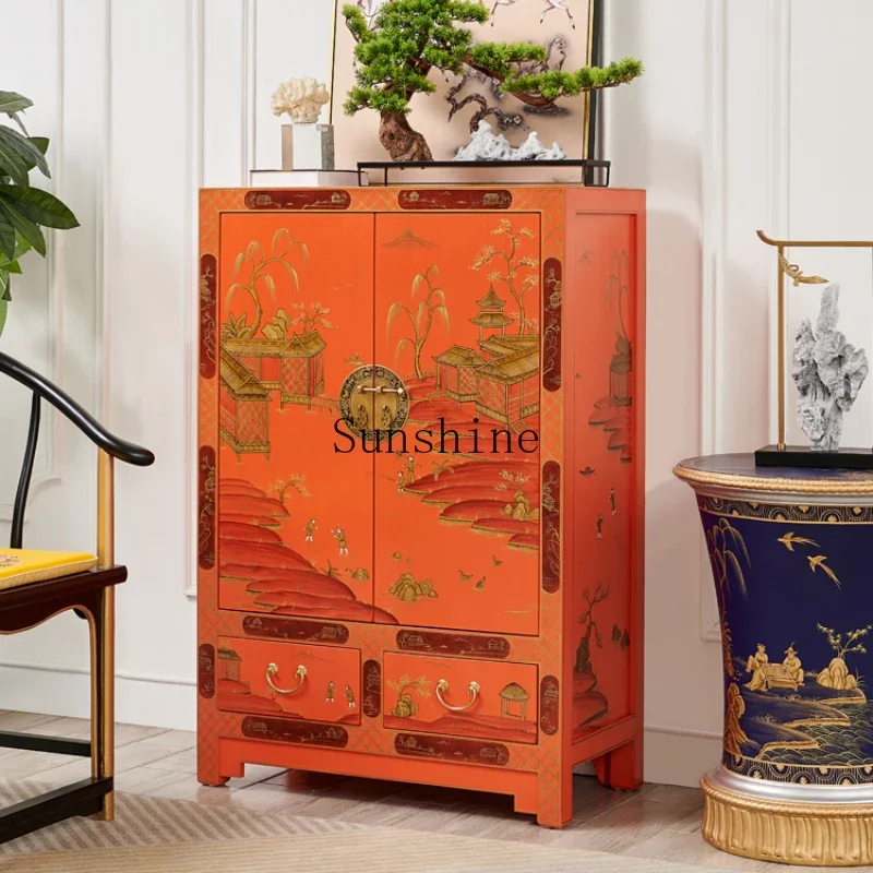 Living room orange double door new Chinese style wardrobe, shoe cabinet, entrance dining cabinet