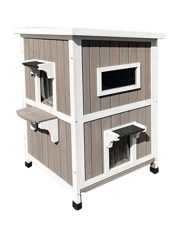 Outdoor solid wood double-layer luxury villa cat escape house rainproof, universal in all seasons