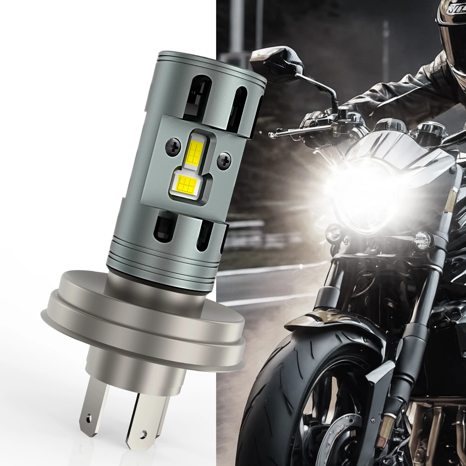 MZGN 1PCS  R2 P45T LED Headlight Bulb Fan DC 12V Super Bright White High Low Beam LED Bulb for Motorcycle Headlight Non-polarity