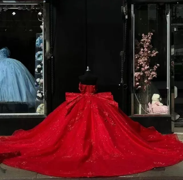 ANGELSBRIDEP فساتين حفلات الأميرة الحمراء فساتين Quinceanera مع زينة دانتيل زهور ثلاثية الأبعاد vestidos de 15 quinceañera مخصصة