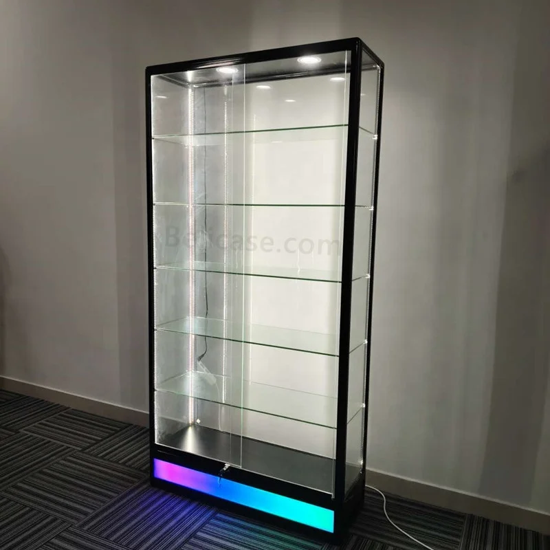 Customized-high quality retail store furniture lockable glass showcase display cabinet with LED lighting glass vitrine