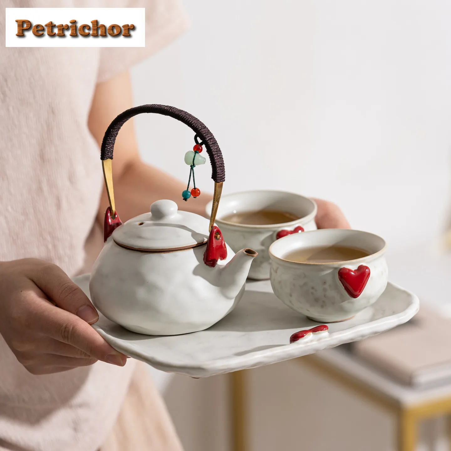

Powder Yin Cream Белый чайный сервиз Полный набор Эстетический набор для чайной церемонии Чайник и чайная чашка Набор чайной посуды Оборудование для украшения ремесла