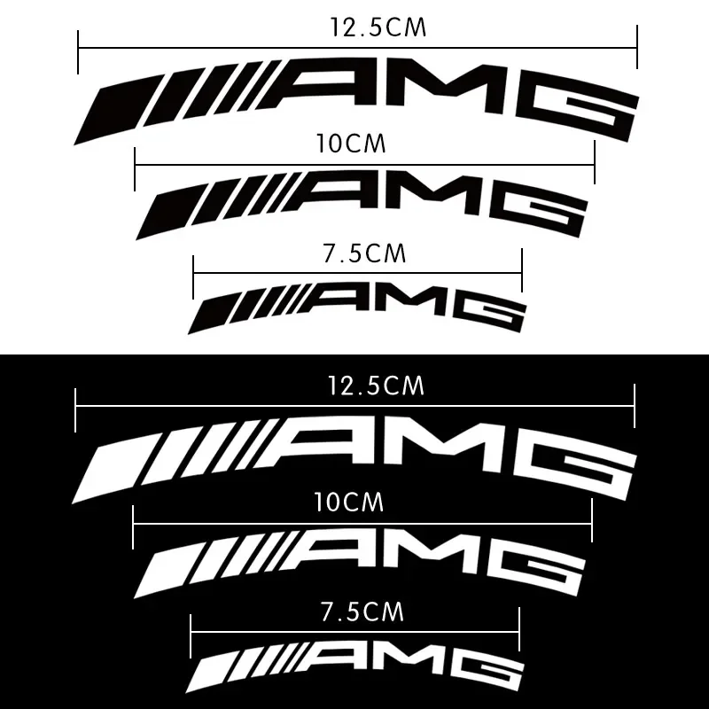 6pcs/set Car Curved Flat White Black AMG Logo Emblem Badge Brake Caliper Sticker Auto Accessory For E S C Class