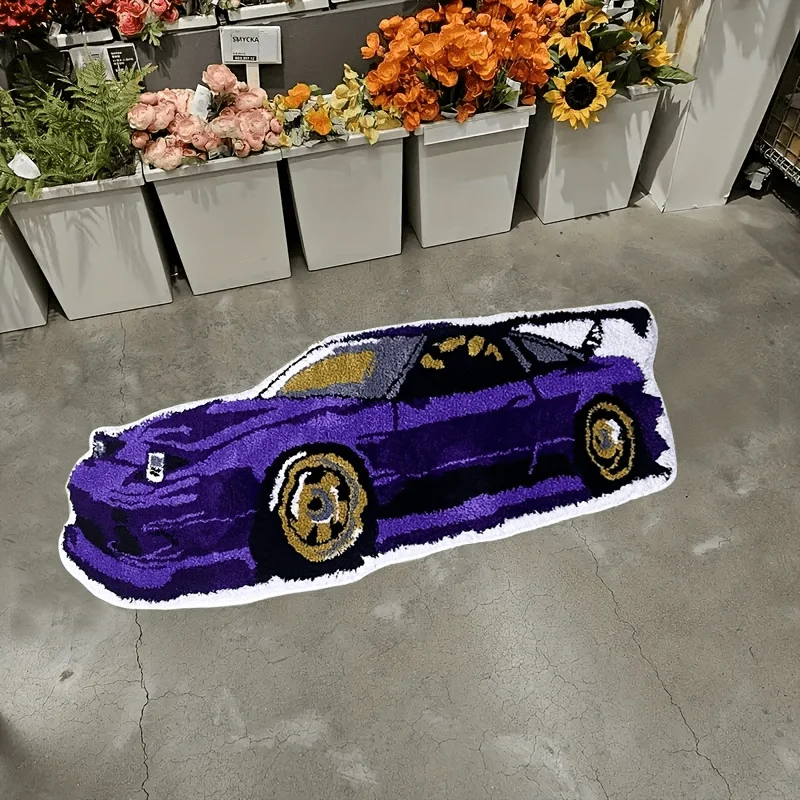 VIKAMA Purple Sports Car-Style Non-Slip Floor Mats: Comfortable Mats for Bedside, Living Room Sofas, and Home Decor