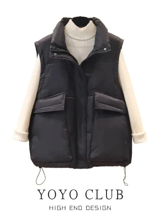 

Loose Women's down Cotton Vest Autumn Winter Outerwear Faionable Svel oulder Pad Jaet Commute Sle Zipper Closure