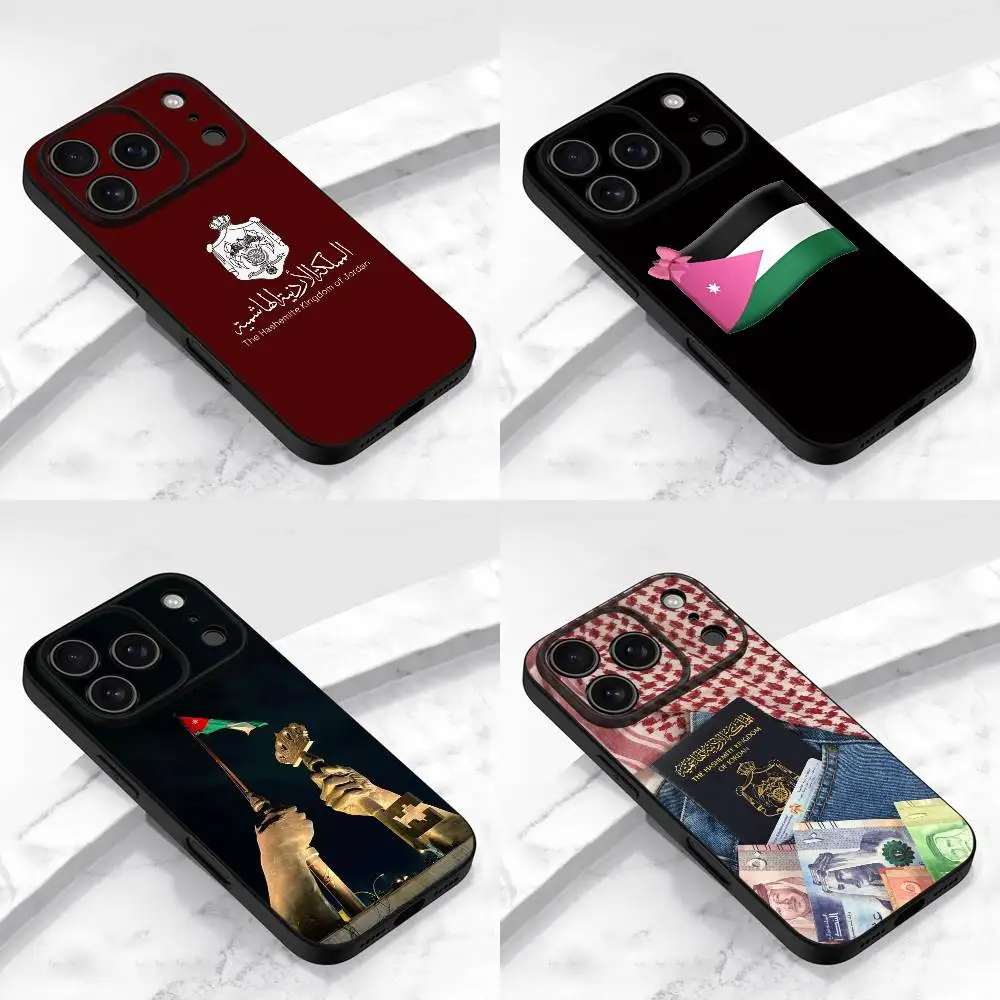 Coque de téléphone avec emblème National Jordan, drapeau passeport, pour iPhone 17,16,15,14,13,12,11,Pro,Max,Plus,E,Air,Mini, housse de protection noire