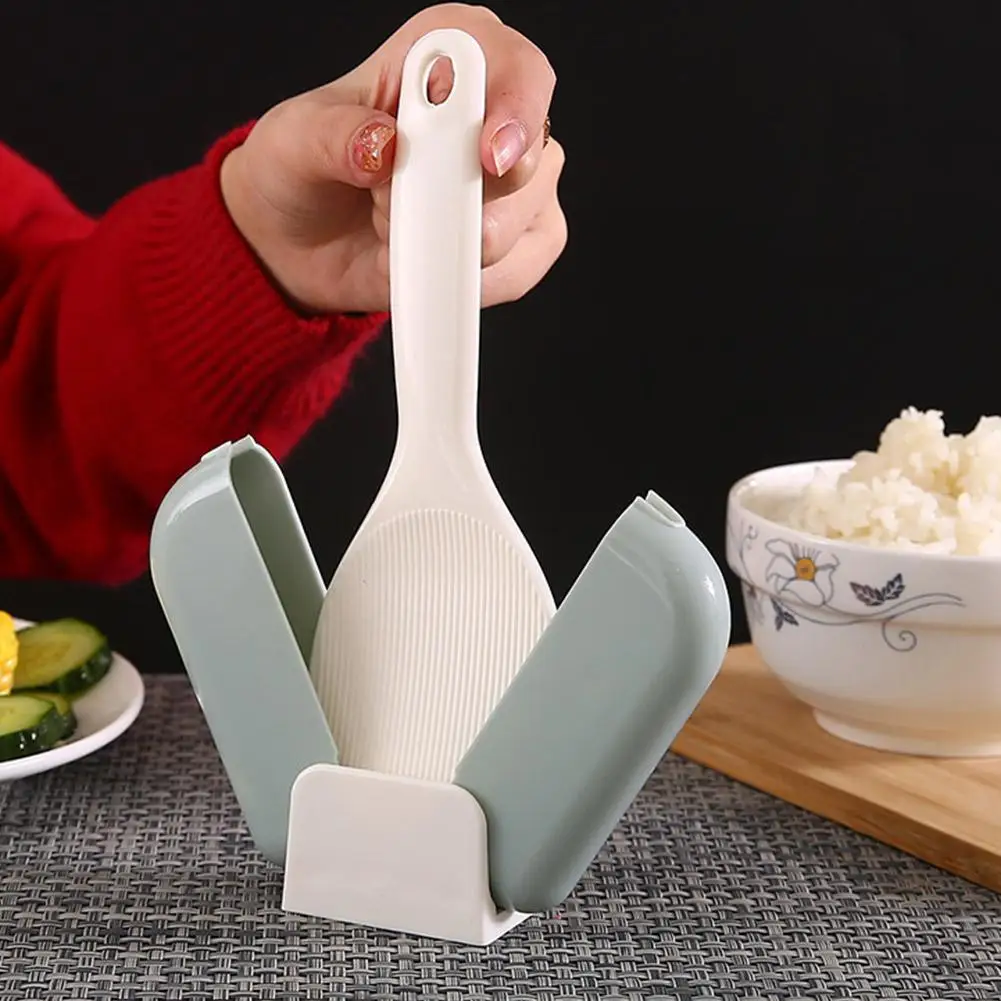 Rice Paddle Stand Rice Spoon Holder Stand Up Rice Scoop Automatic Opening Closing Rice Spatula Paddle Standing Spoon Rest Tool