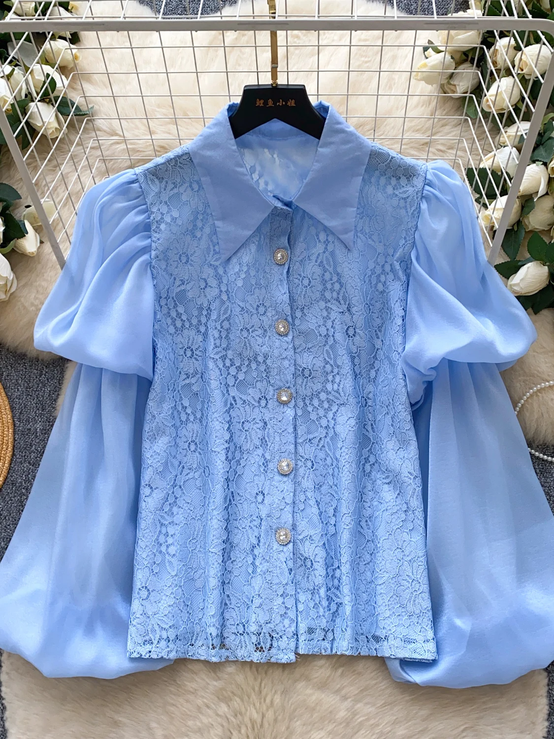 

Уникальный женский фонарь Court Sle с кружевной отделкой и одной пуговицей, модный топ из полиэфирного волокна, свободный крой, дышащий