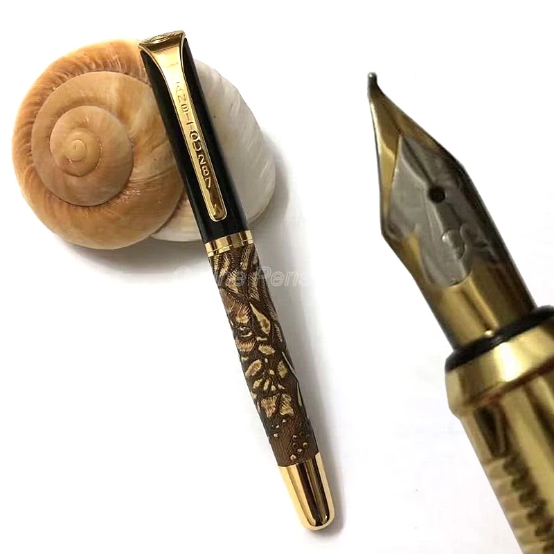 Lanbitou Vintage Dark Brown & Golden Metal Bent Nib Calligraphy Fountain Pen LF002