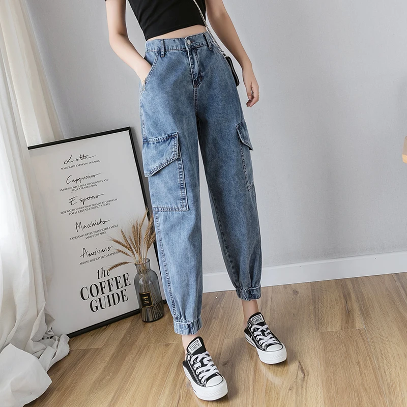 

Loose High Waist Workwear Jeans Women's Spring Autumn 2023 New plus Size Straight Leg Harem Dad Pants Slimming Nine Points
