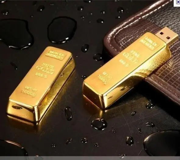 

golden usb flash drive Metal pen drive 4GB 8GB 16GB 32GB 64GB Gold Bar 128G USB2.0 Flash memory pendrive Bullion Stick disk gift