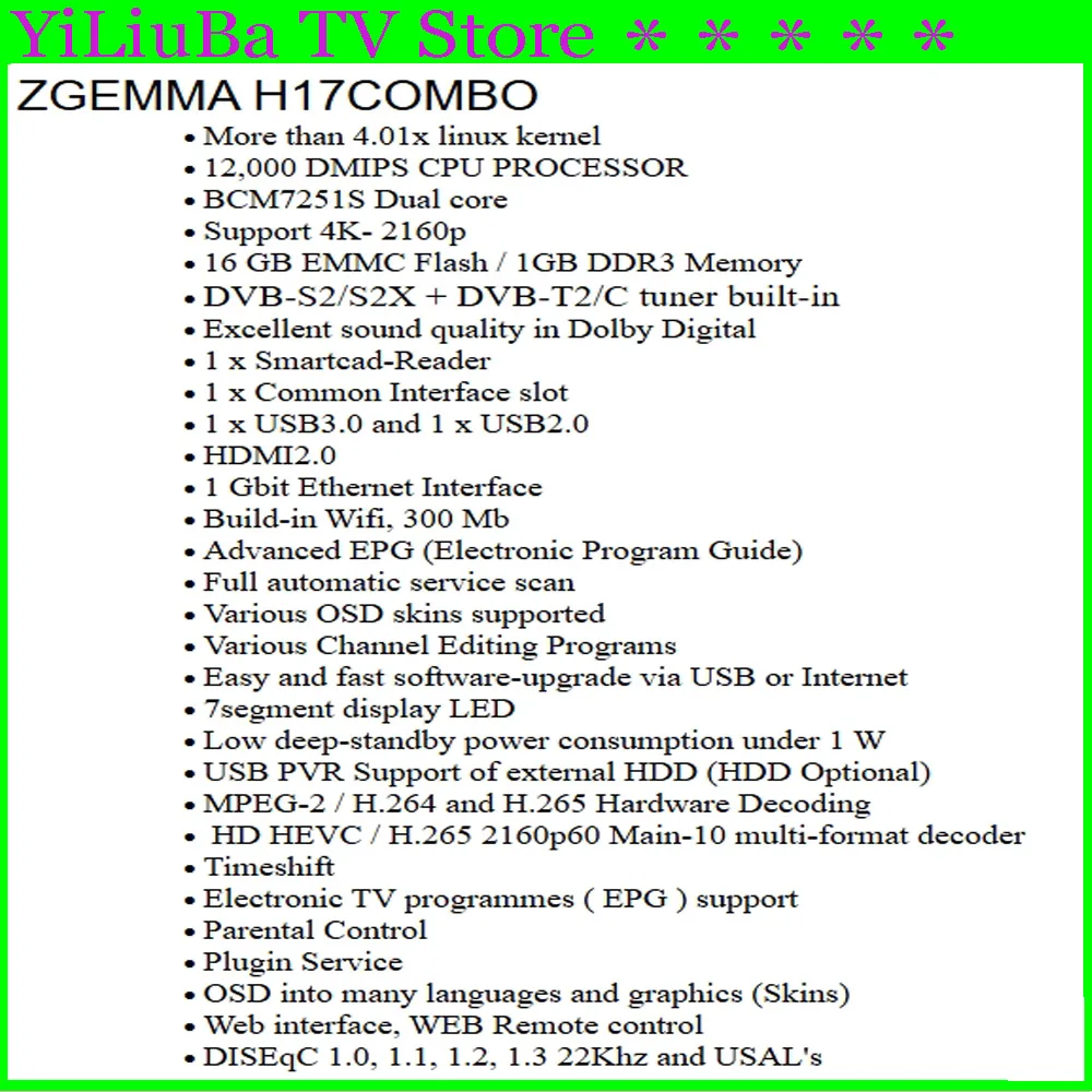 [Genuine] Newest ZGEMMA H17 COMBO Best Dual-mode Satellite TV Receiver DVB S2X+DVB T2/C 4K UHD-2160P Equipped with Enigma2 Linux