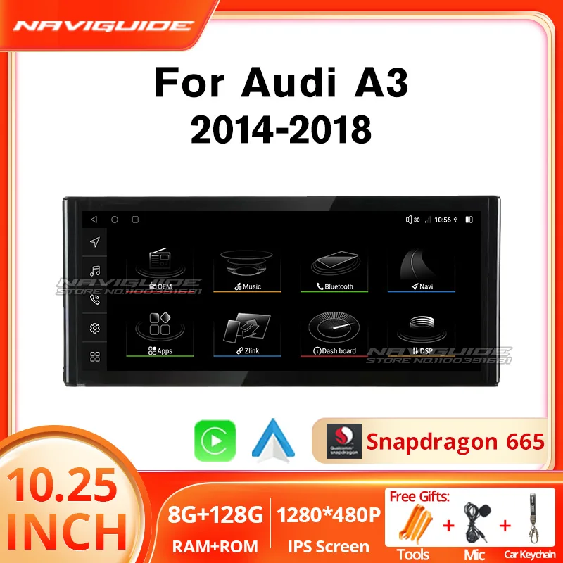 

NAVIGUIDE 10.25'' Android12 Car Radio For Audi A3 2014-2018 GPS Stereo Multimedia Player CarPlay Auto Headunit Bluetooth 4G Wifi