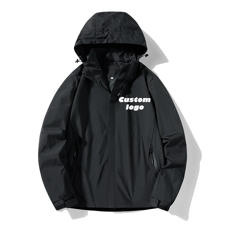Custom Logo Fall Men's Women's Jacket Outdoor Jackets Zipper Hooded Coat Casual Hiking Fishing Bike Hooded Gym Sport Trench Coat