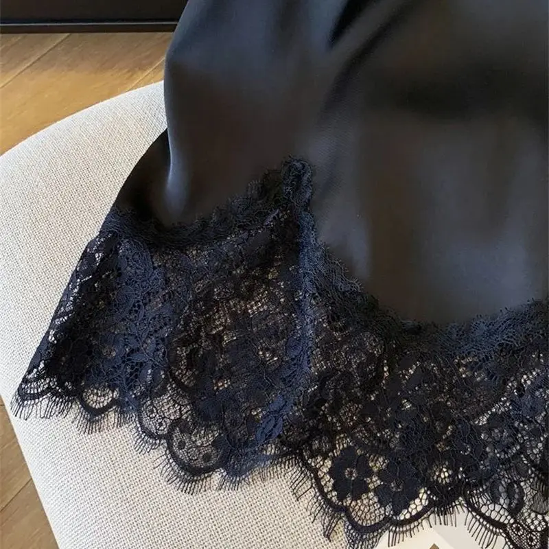 Nouveau été Satin Jupe femmes mode dentelle Patchwork taille haute été élégant a-ligne fête jupes bureau dame Jupe vêtements
