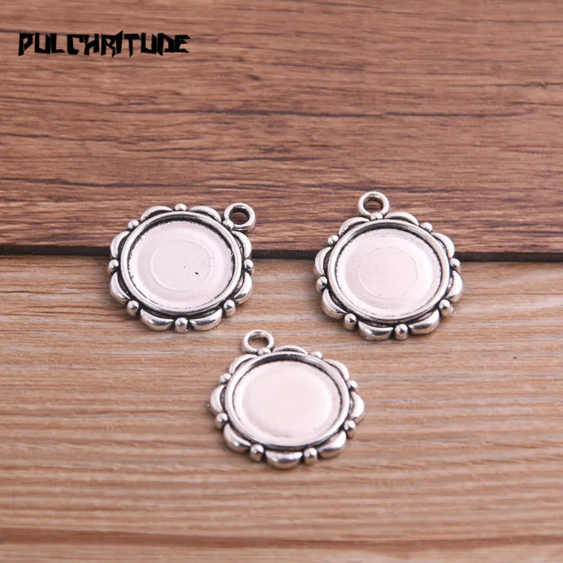 10pcs 14mm Inner Size Antique Bronze And Silver color Flower Style Cabochon Base Cameo Setting Charms Pendant T6764 - Image 5
