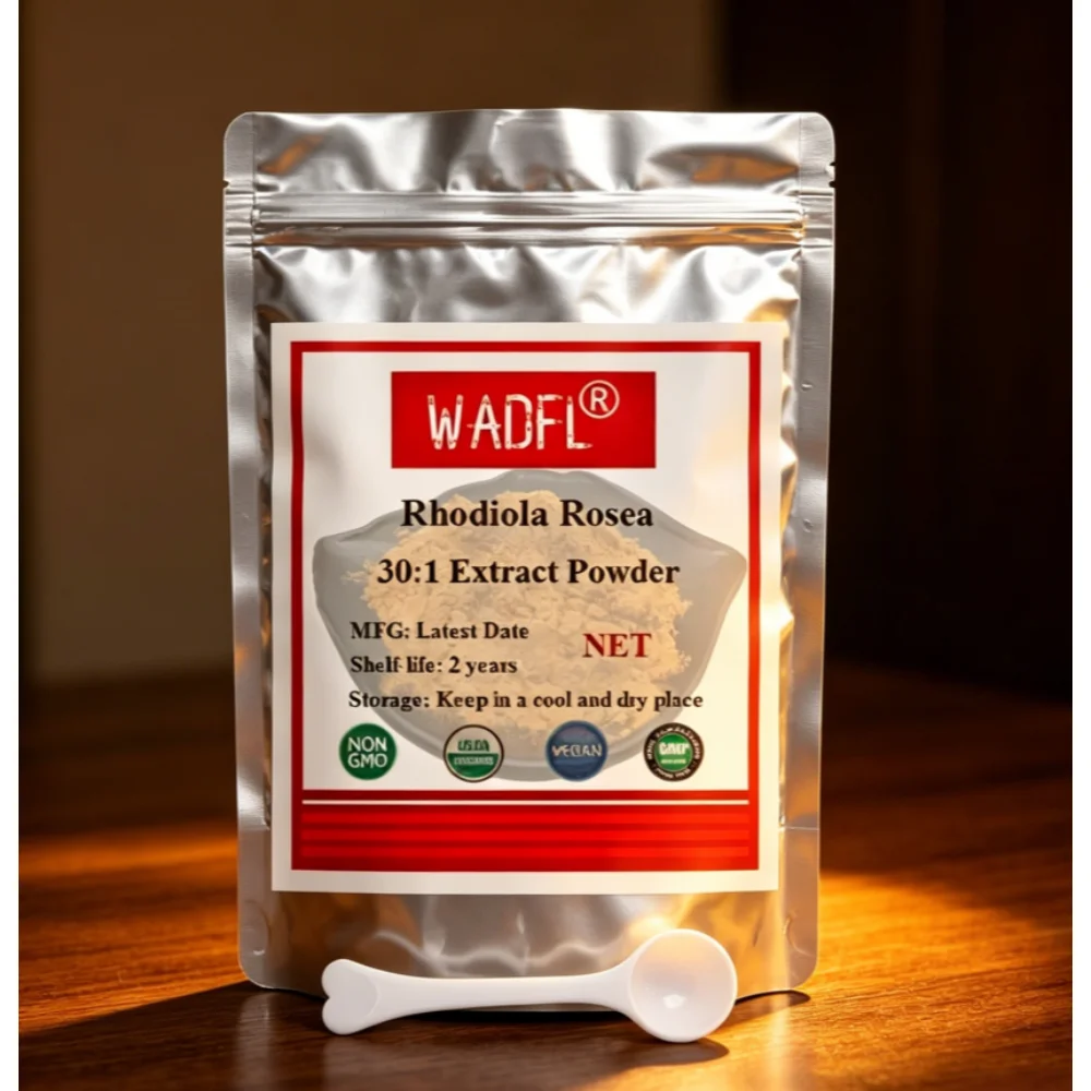 Extracto de Rhodiola Rosea en Polvo Personalizado 30:1, Empaquetado en Bolsa de Aluminio con Salidroside, Bolsas de Plástico de Doble Capa