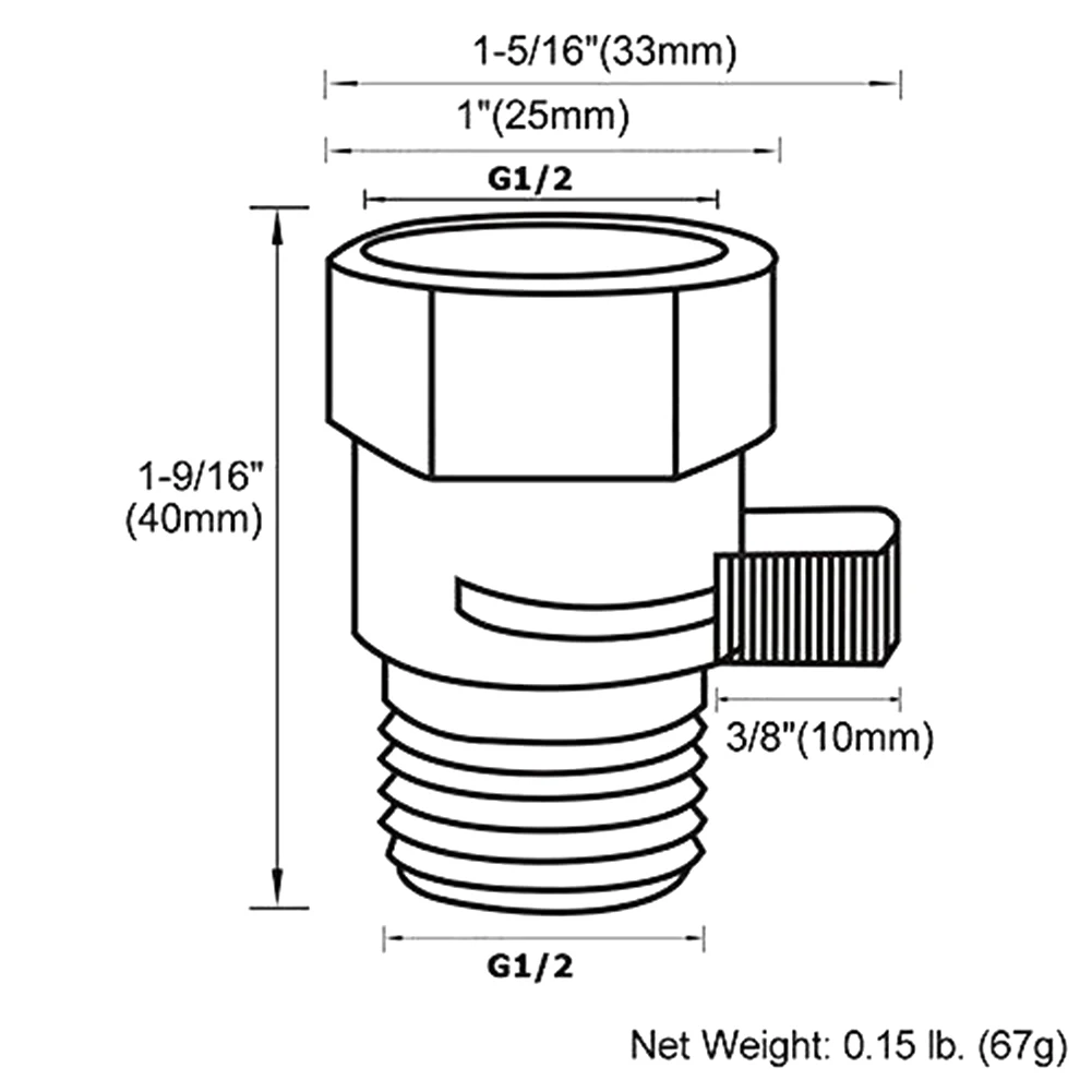 Brass Shut-Off Valve for Water Flow Adjustment in Shower Installations with Standard G1/2 Thread Compatibility