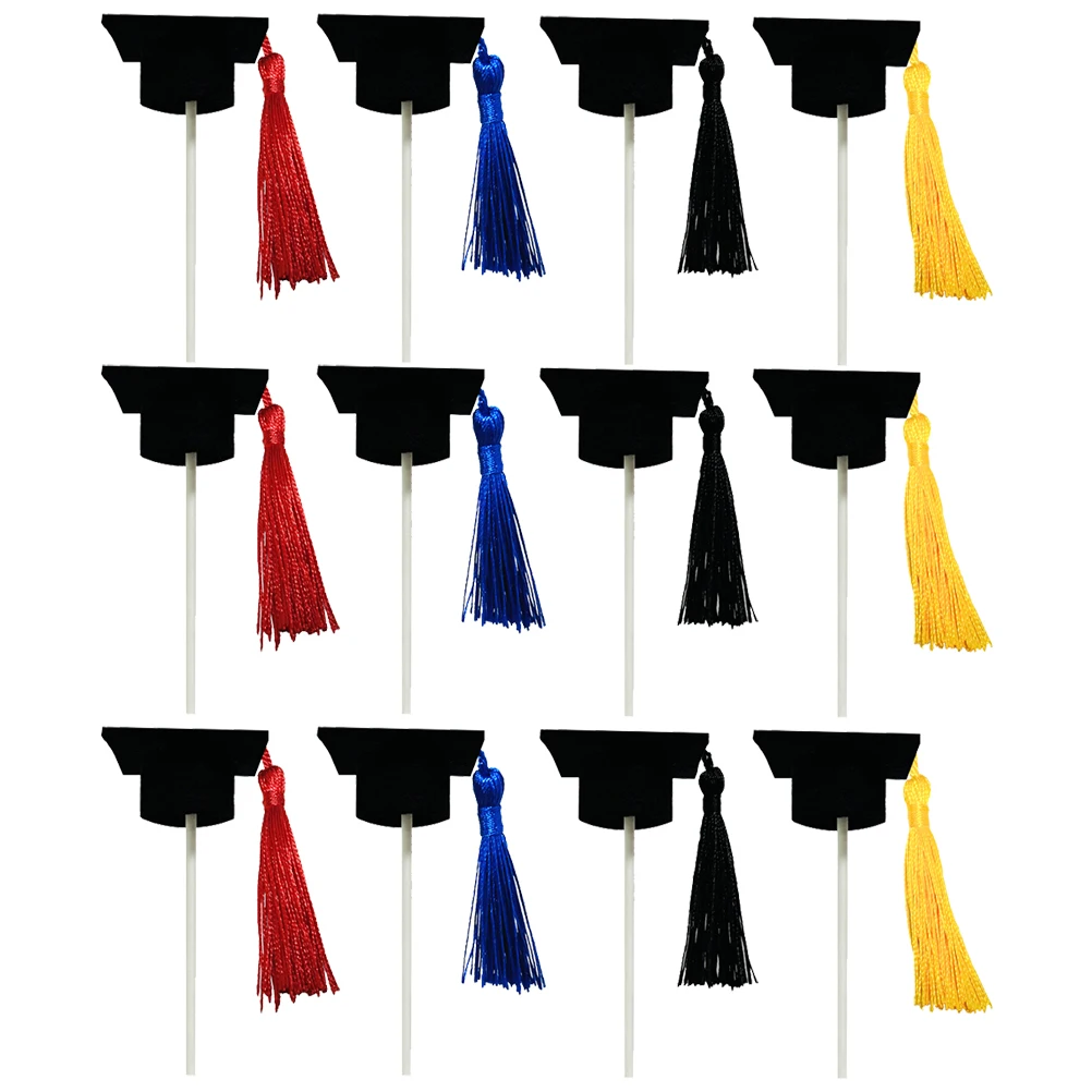 

12 Pcs Doctoral Hat Graduation Cake Picks Non woven Paper Decorative Party Supplies Props Theme nament Cap Cake Decor