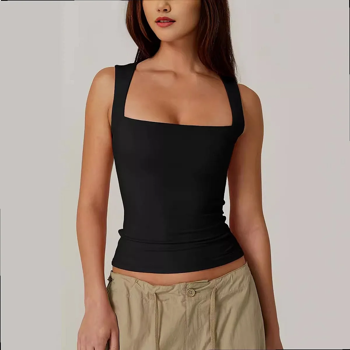Women's Square Neck Sleeveless Top, Basic Fitted Vest Tank Tops for Streetwear Fashion