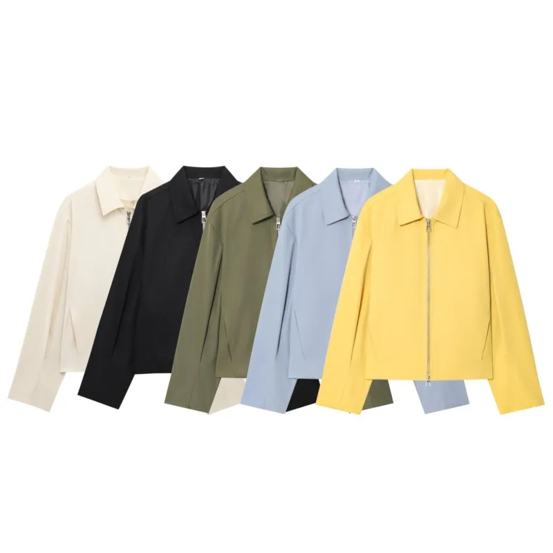 

TRAF Women Bomber Jacket Long Sleeve Women's Loose Jackets With Zipper Casual Lady Pocket Coats Female Jackets