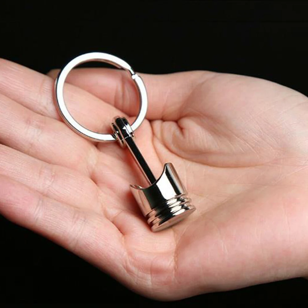 1 PC High-Grade Car Piston Keychains For Men Women Split Ring Simulation Auto Parts Model Pendant Creative Alloy Keyring Gifts