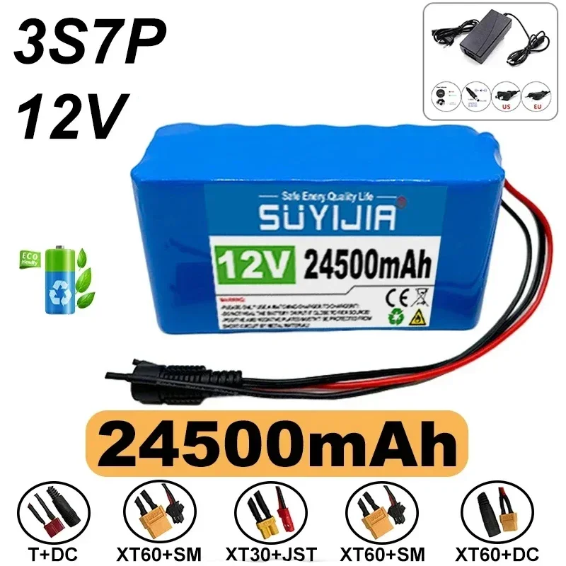 New 24500mAh 12V 18650 Lithium Ion Battery 3S7P Rechargeable Battery Pack for Electric Bike Mopeds with BMS Charger