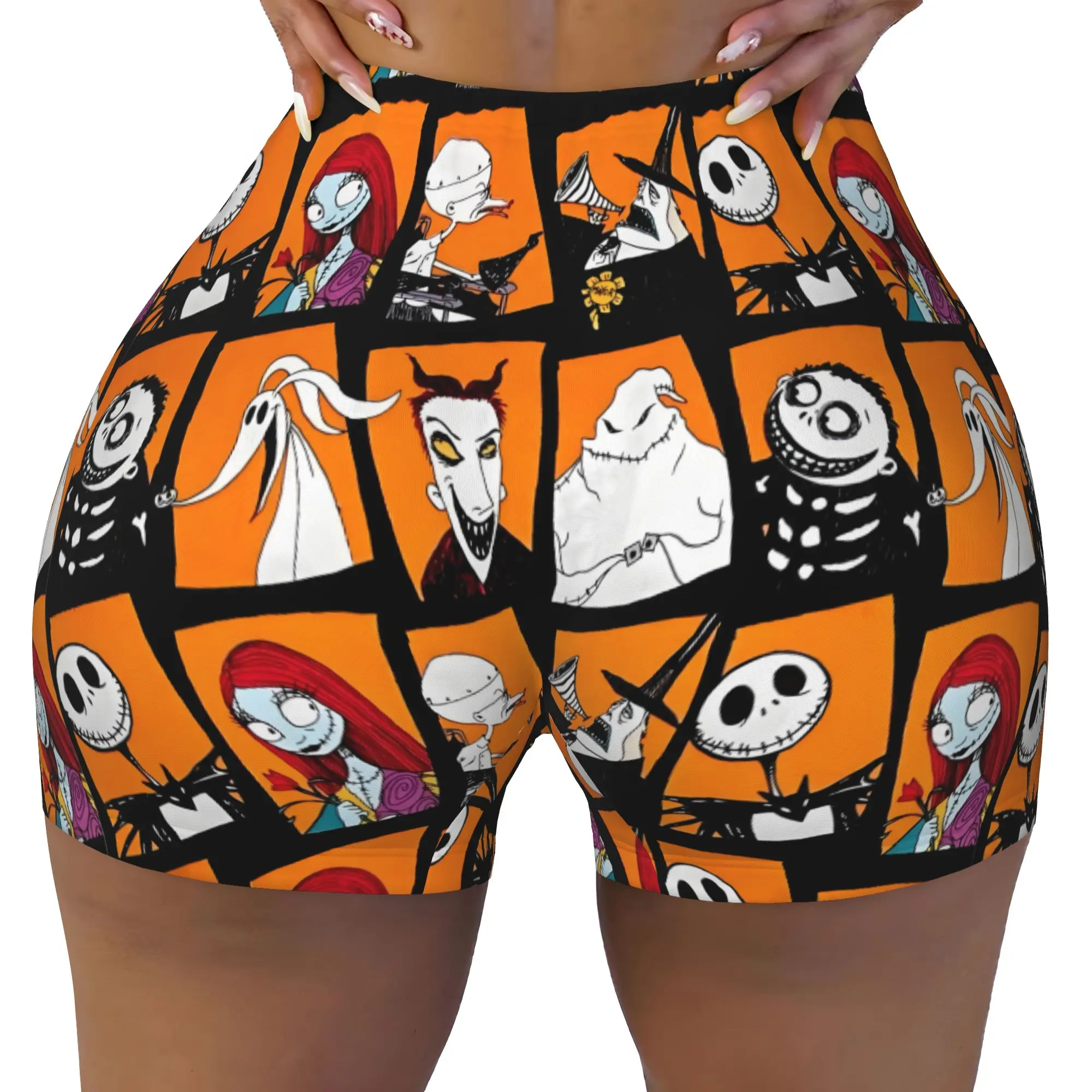Custom Skellingtones Skull Volleyball Biker Gym Shorts Women Halloween Athletic Workout Yoga Shorts