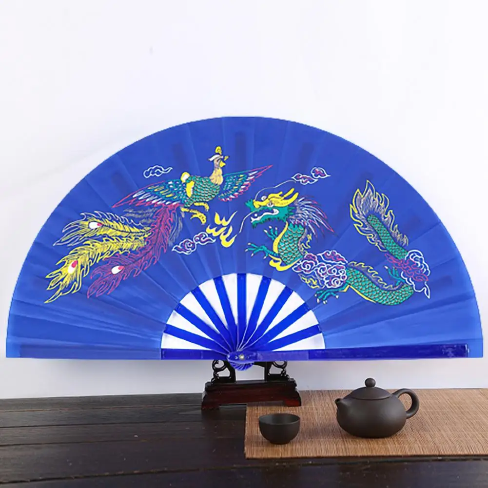 High-quality Folding Fan Dragon-phoenix Two-sides Patterns Martial Arts Taiji Fan Chinese Kung Fu Tai Chi Wushu Performance Fan