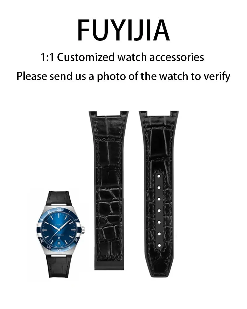 FUYIJIA Custom O-MEGA C-ONSTELLATION 131 Original Watchbands 25mm Concave 14mm Rubber + Crocodile Skin Strap Folding Buckle Belt