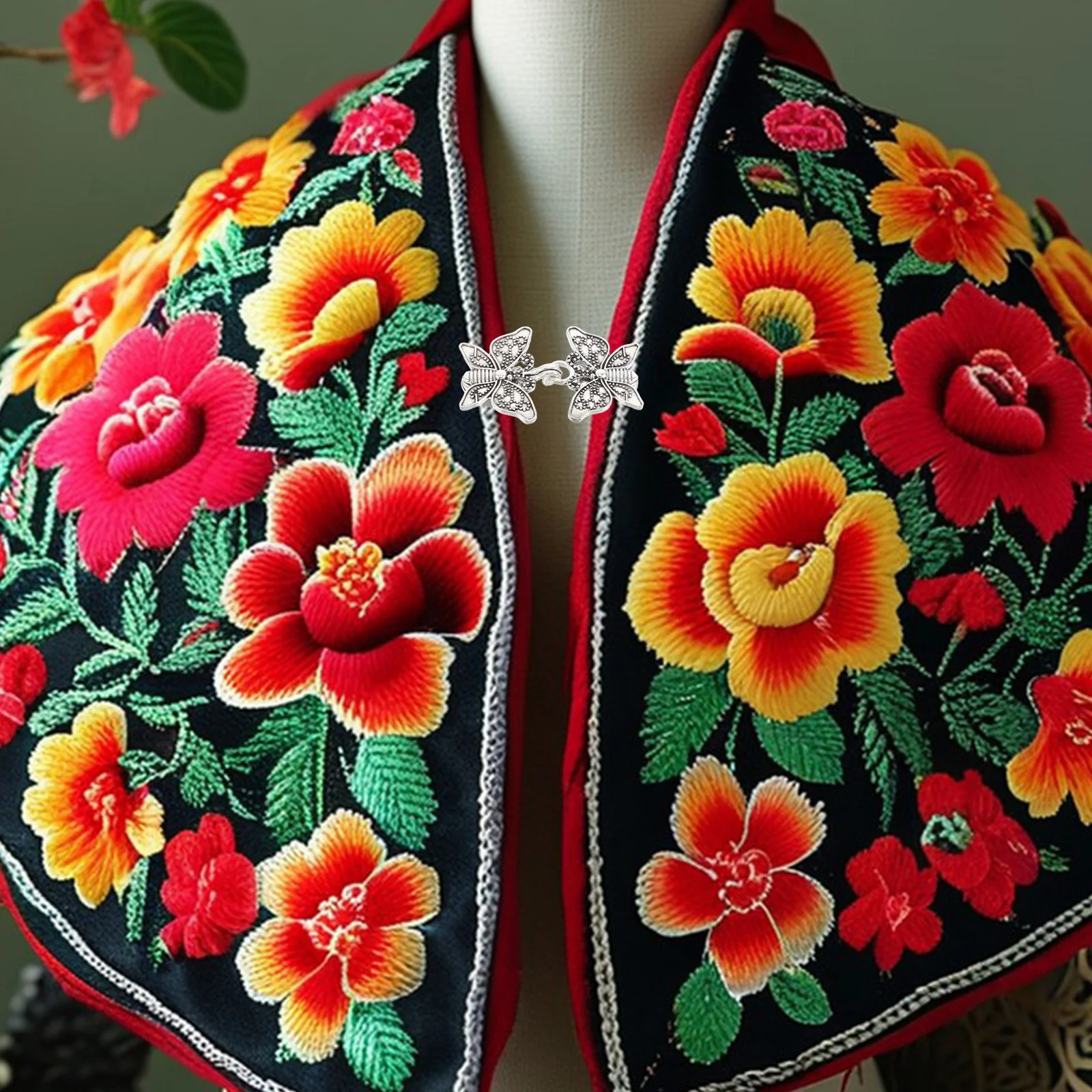 2Pairs خمر فراشة شال كليب الرجعية المعادن سترة كليب سترة إغلاق السحابات وشاح الديكور للحزب لباس غير رسمي #6