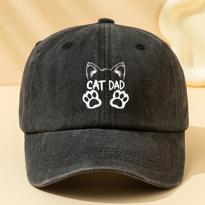 Casquette de baseball imprimée CAT DAD pour hommes et femmes - Casquette trucker légère délavée style vintage avec visière incurvée, CAT DAD, Convient pour Ou