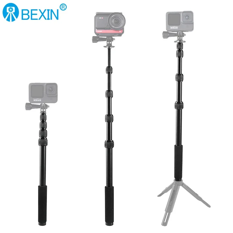 BEXIN-Vara de selfie invisível de liga de alumínio, tripé ultraleve, pólo de extensão para câmera, DSLR, iPhone, Huawei, 1,5 m