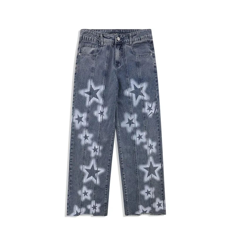 Jeans With Print Star Y2k Denim Trousers MEN FASHION Streetwear Baggy Man Pants Jean Vintage Trendyol Hip Hop Blue Men's