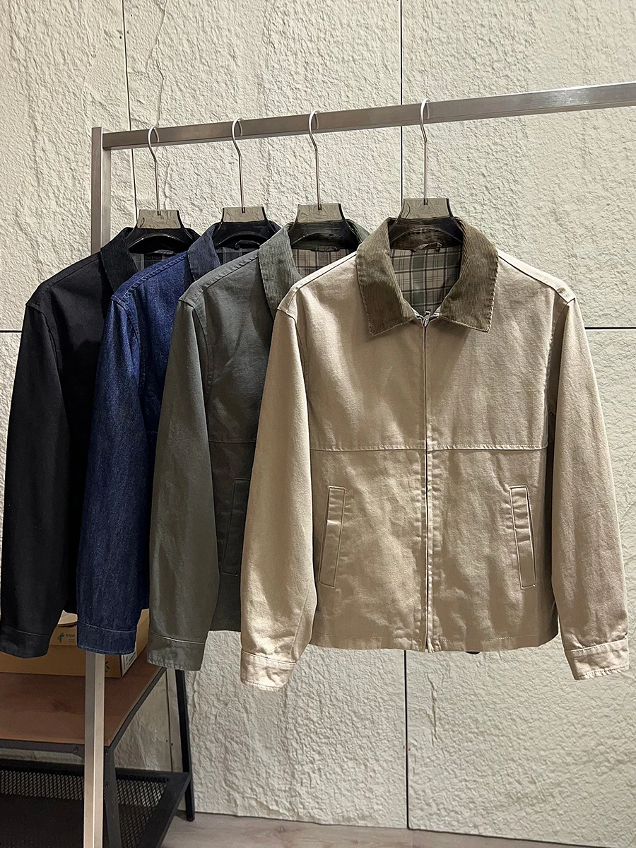 

Casual Corduroy Men's Jacket Spring Youth Fashion Warm Long Sleeve Zipper Closure Flip Collar Outerwear for Couples