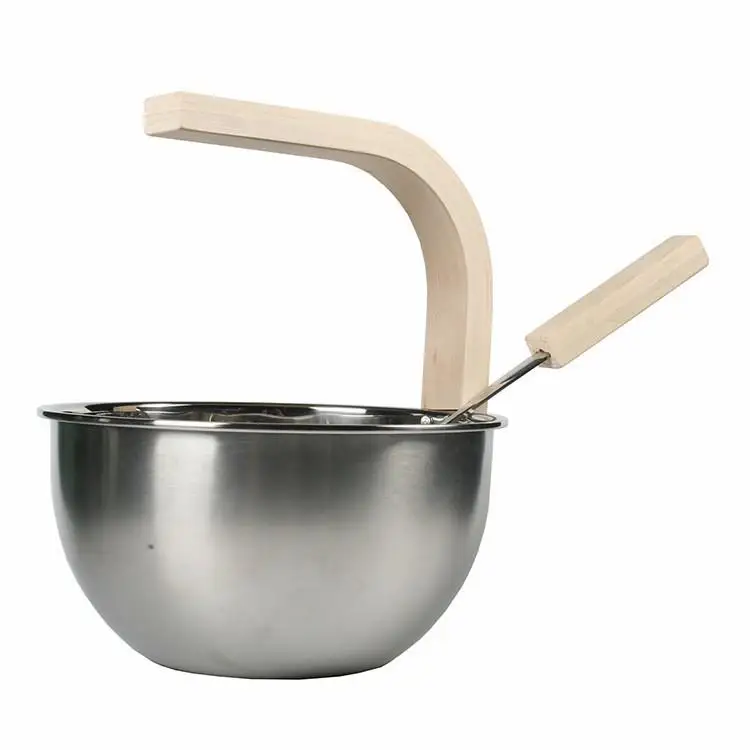 Sauna Accessories Set Stainless Steel Bucket 4L with Wood Handle Long Spoon for Steam Room Spa Relaxation