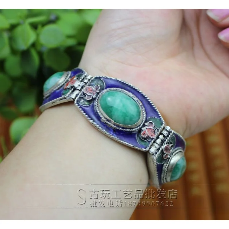 Antique Vintage Men'S And Women'S Jewelry Ornament Zircon Jade Pack Silver Bracelet Two Colors Optional